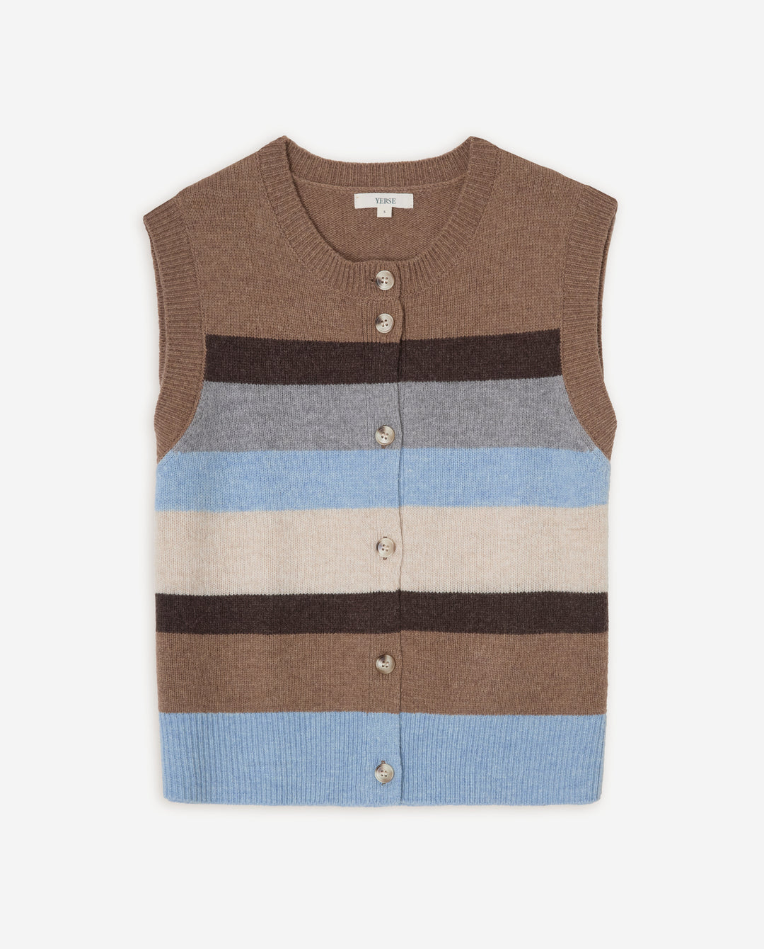 Gilet sans manches boutonné en laine certifiée - À rayures géométriques