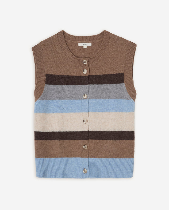 Gilet sans manches boutonné en laine certifiée - À rayures géométriques