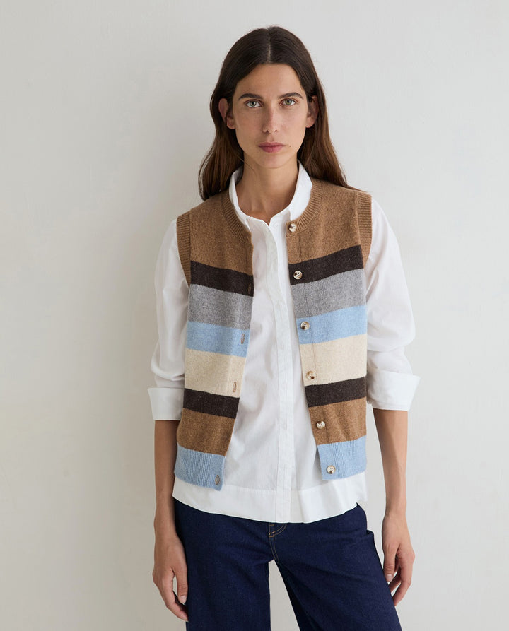 Gilet sans manches boutonné en laine certifiée - À rayures géométriques