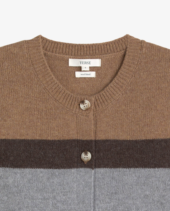 Gilet sans manches boutonné en laine certifiée - À rayures géométriques