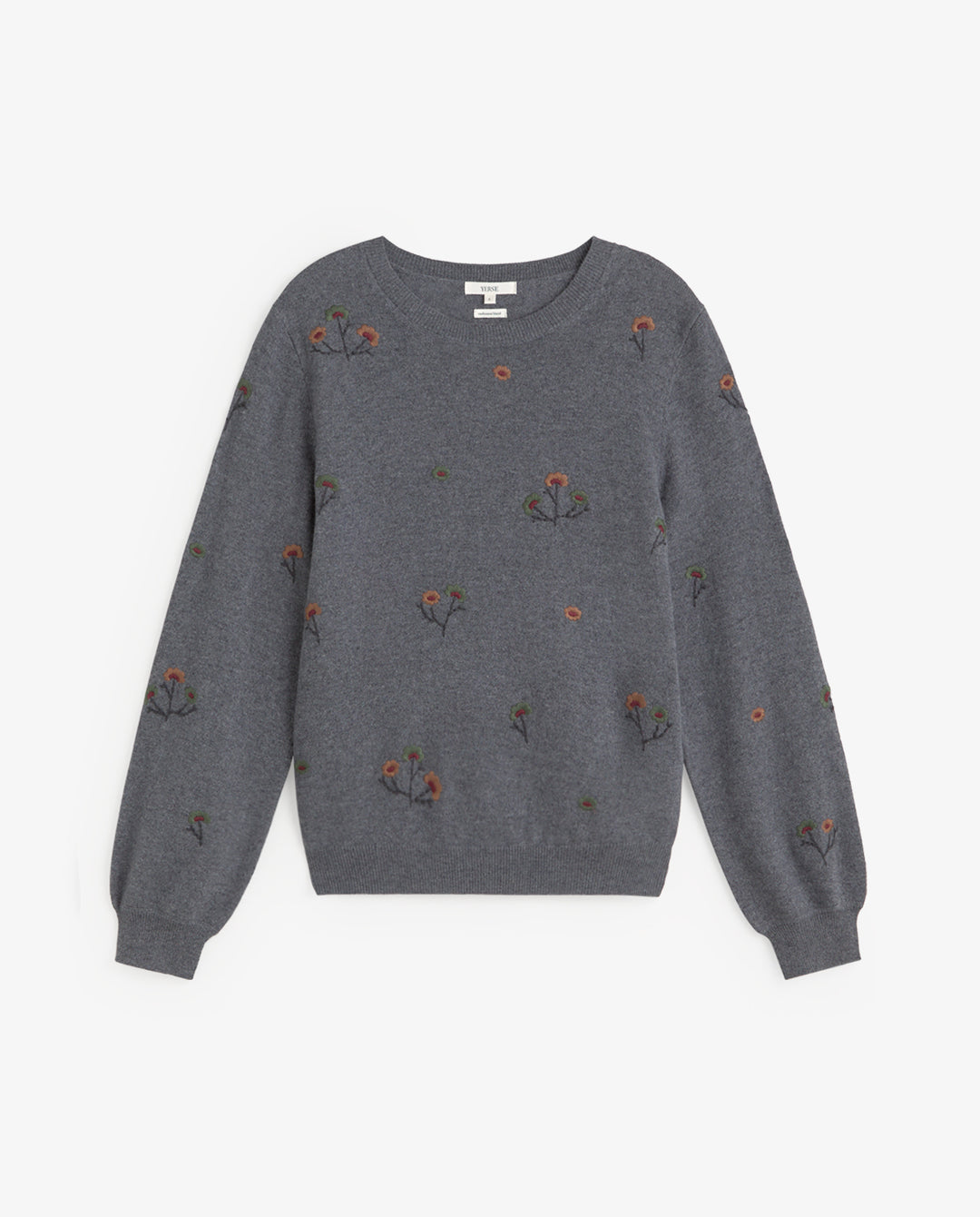 Pull à encolure ronde en tricot de laine et cachemire - À broderies florales