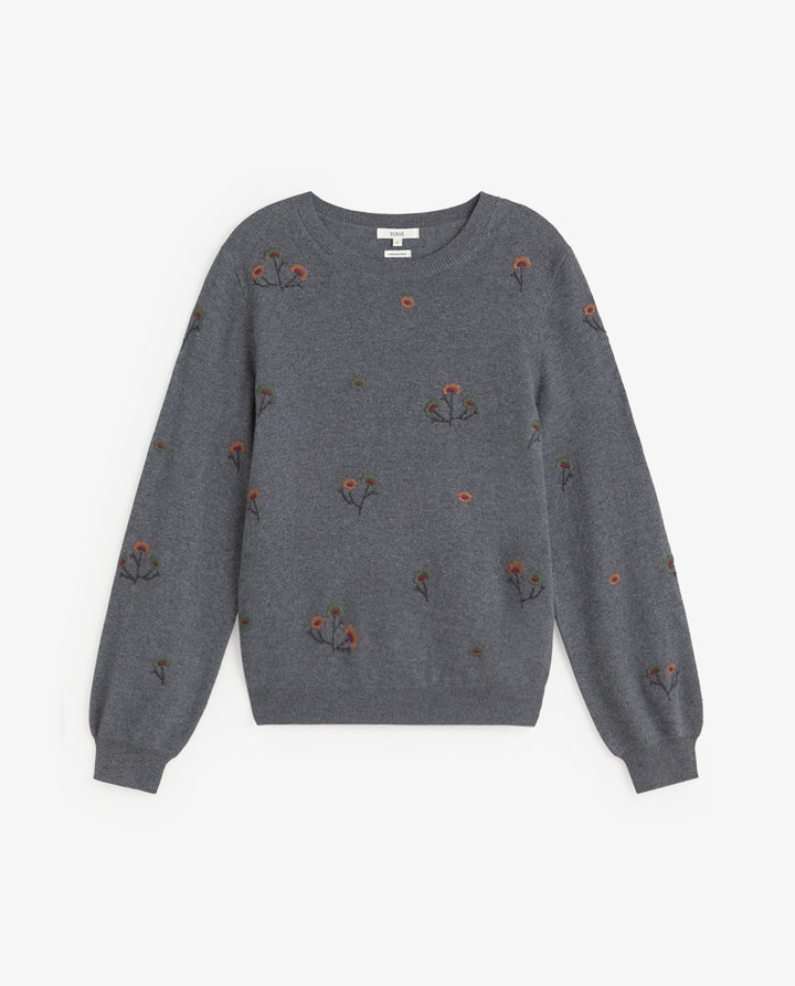 Pull à encolure ronde en tricot de laine et cachemire - À broderies florales