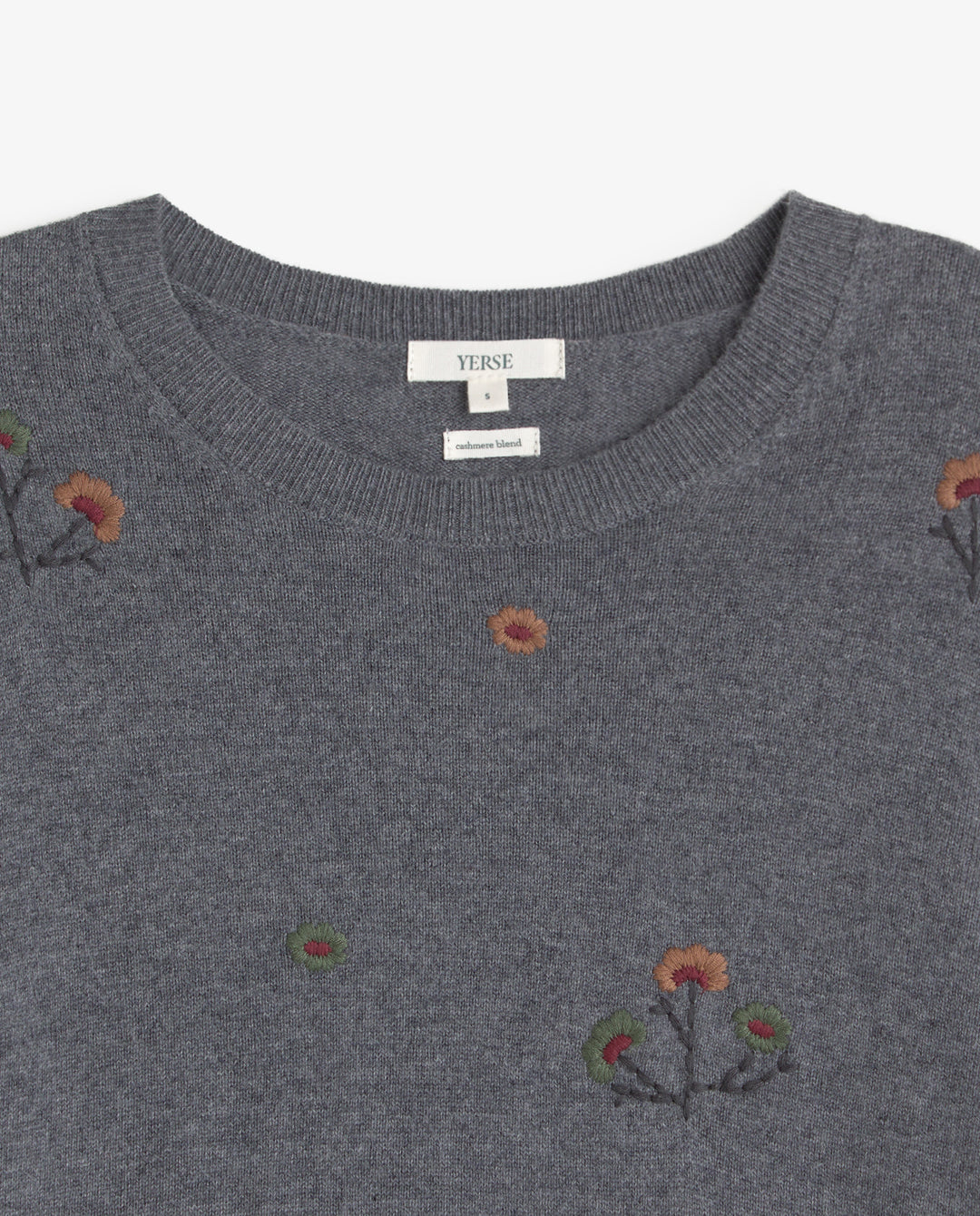 Pull à encolure ronde en tricot de laine et cachemire - À broderies florales