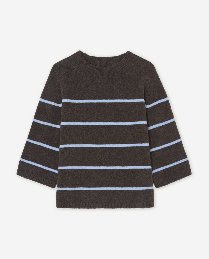 Pull en maille de coton et laine - À encolure ronde et manches trois-quarts