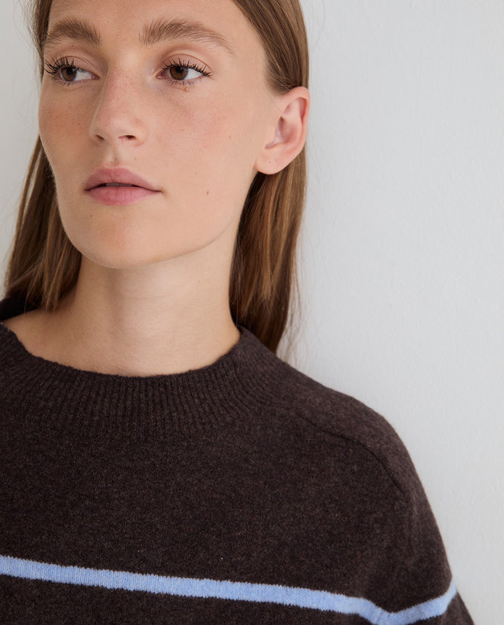 Pull en maille de coton et laine - À encolure ronde et manches trois-quarts