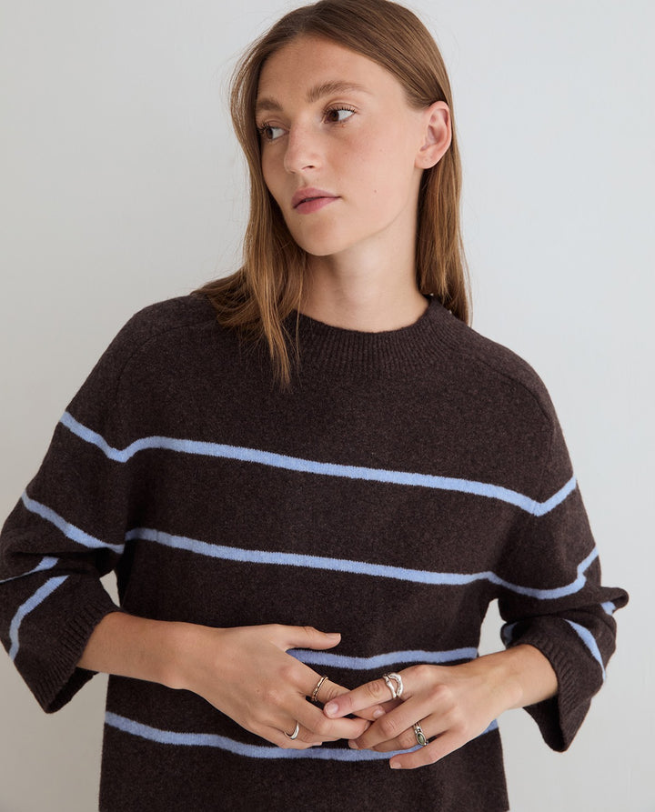 Pull en maille de coton et laine - À encolure ronde et manches trois-quarts