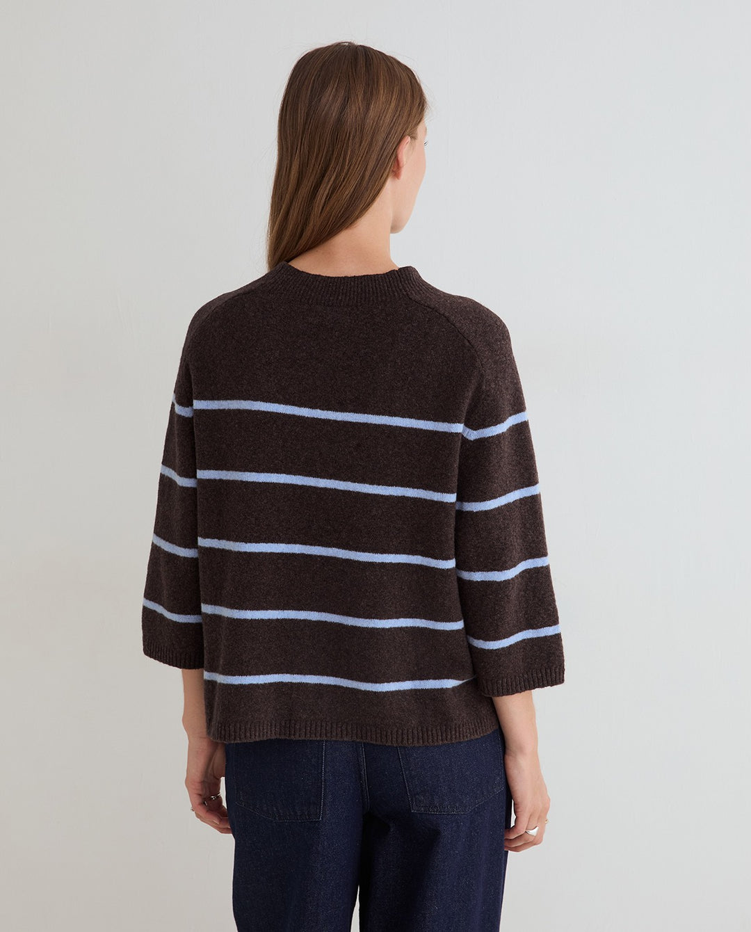 Pull en maille de coton et laine - À encolure ronde et manches trois-quarts