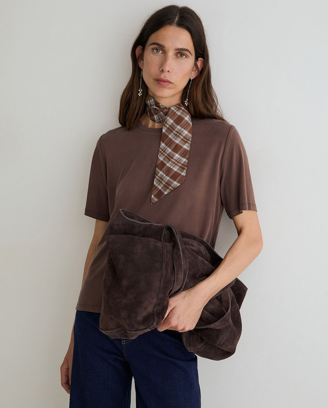 Foulard long 100% soie - À motif de carreaux