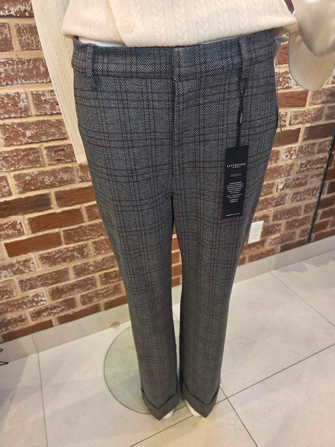 Pantalon de tailleur évasé à chevrons et carreaux - Taille haute à bas revers