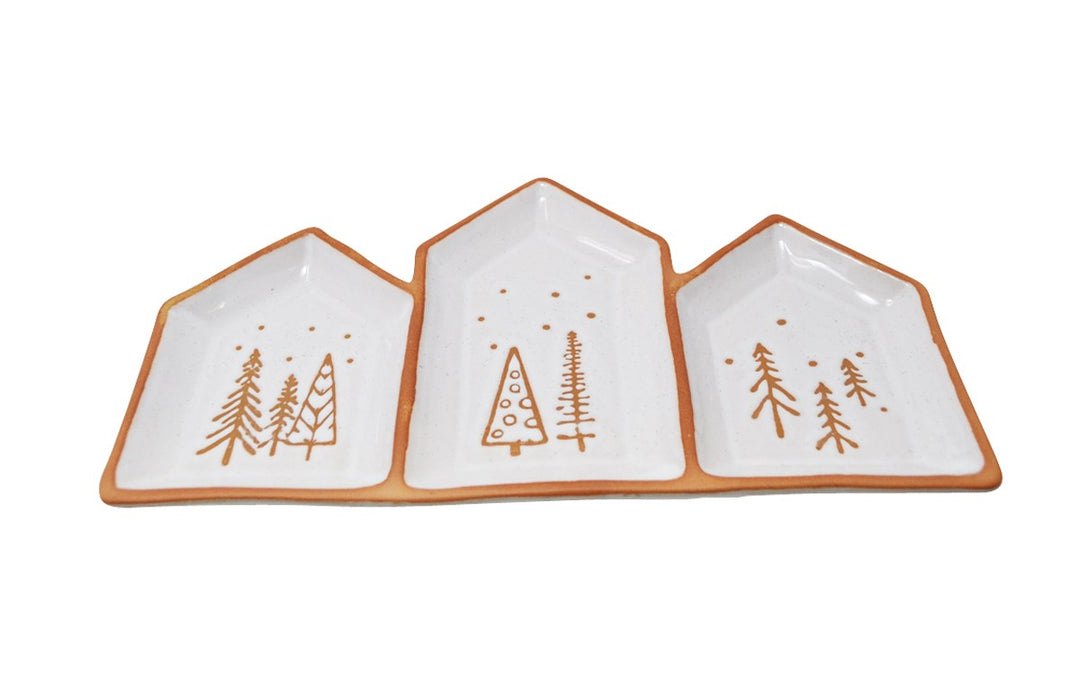 Assiette à 3 compartiments - En céramique au motif de village