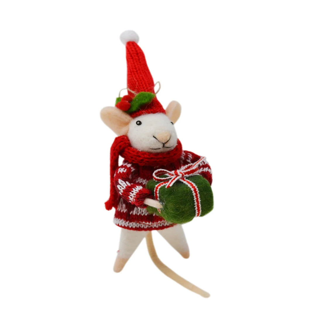Figurine souris chapeau de fête - Ornement de Noël