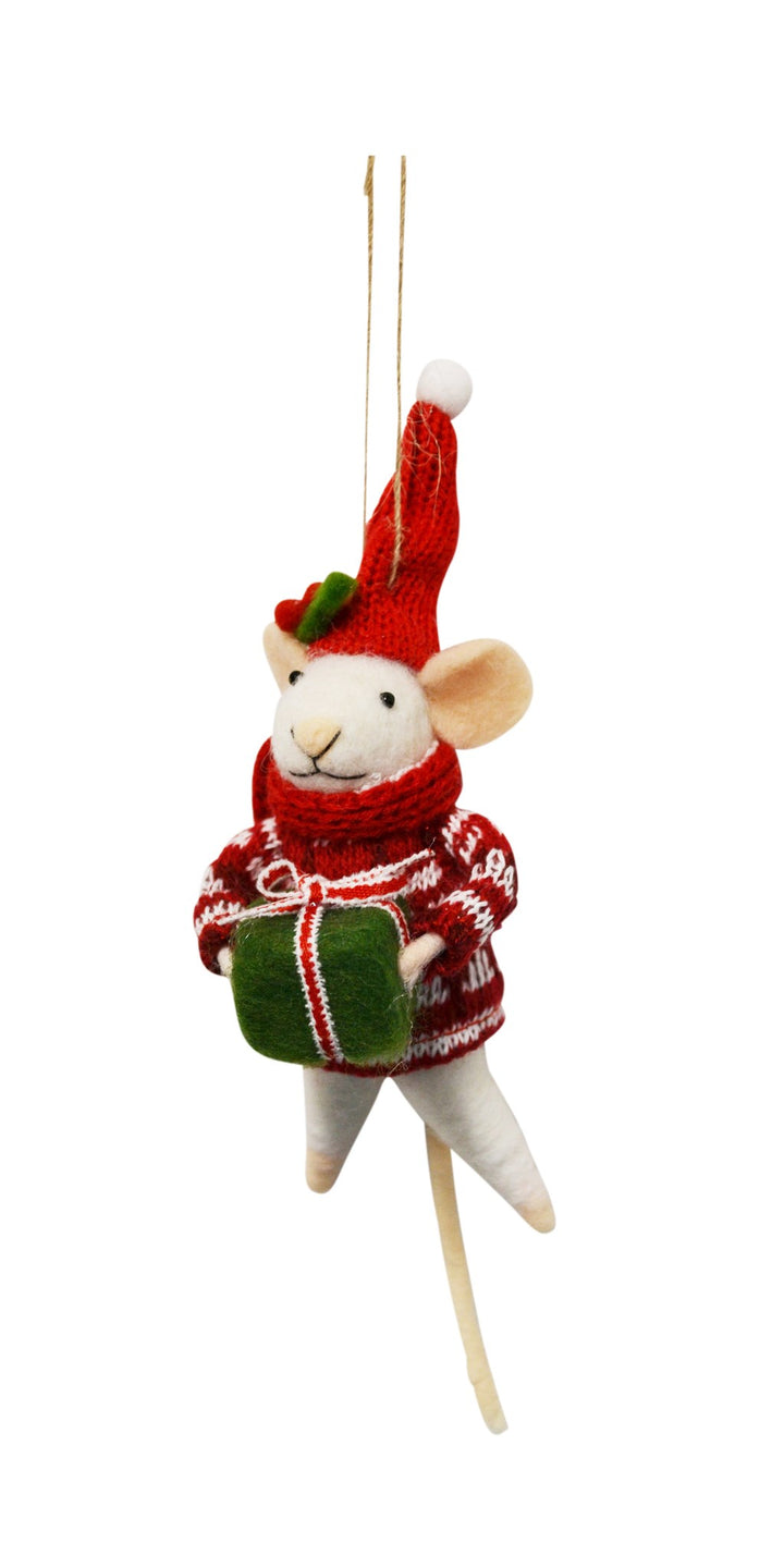 Figurine souris chapeau de fête - Ornement de Noël