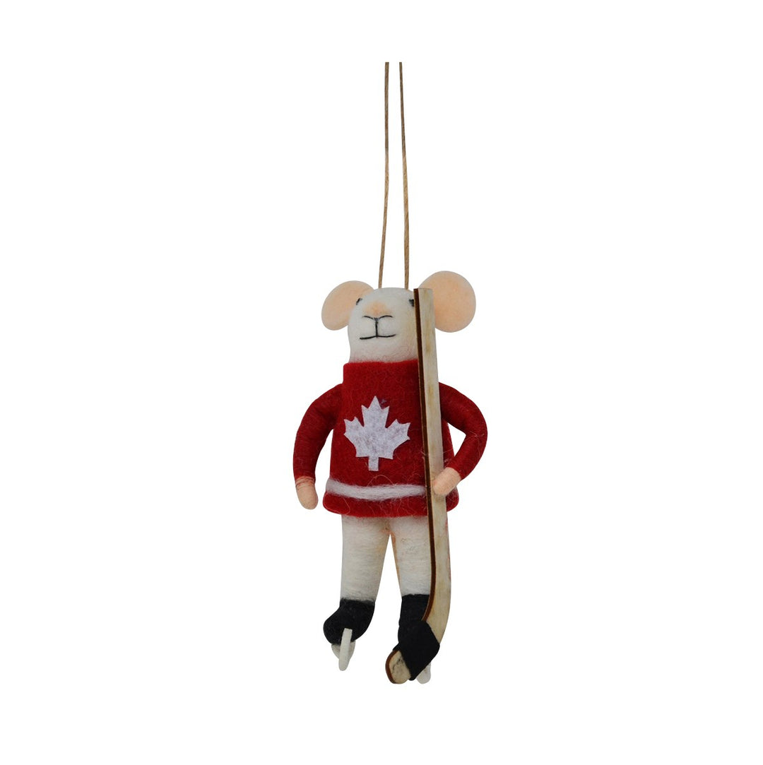 Figurine souris joueur de hockey - Ornement de Noël