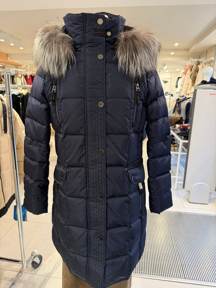Manteau matelassé élégant à capuchon Mary - Doudoune longue chaude et déperlante avec fourrure