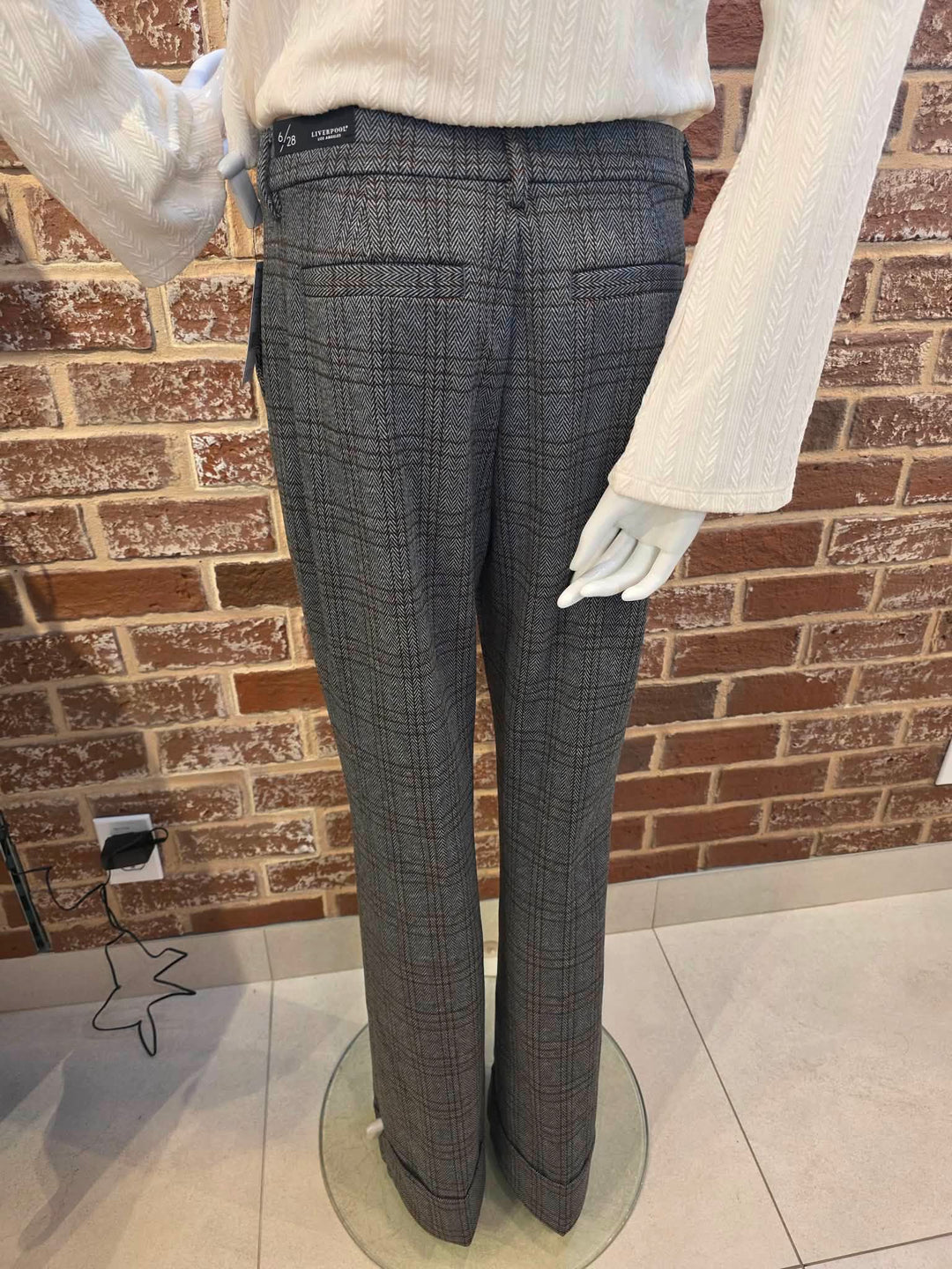 Pantalon de tailleur évasé à chevrons et carreaux - Taille haute à bas revers