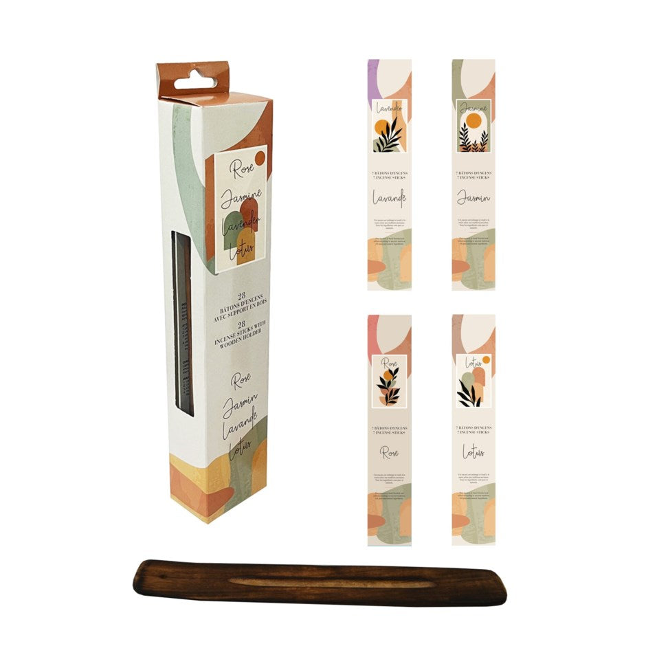 Ensemble de bâtons d'encens 4 fragrances  - Avec support en bois
