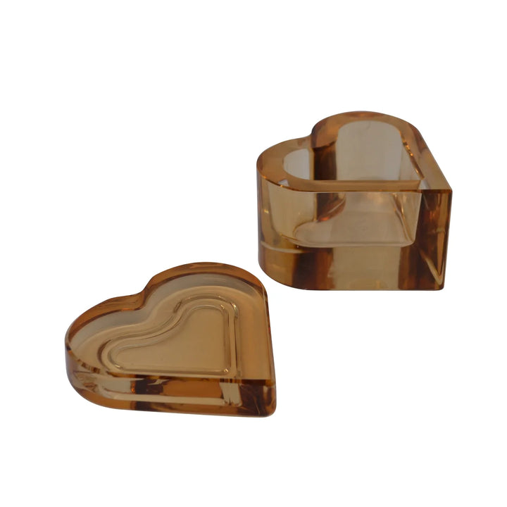 Boîte en verre ambré en forme de cœur - Coffret à bijoux