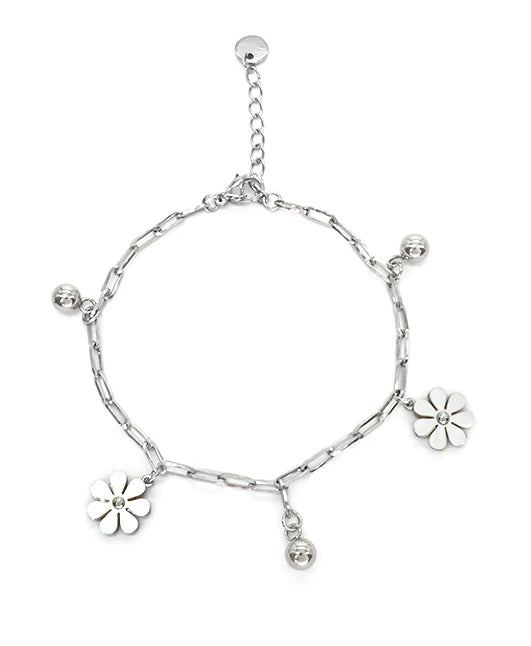 Bracelet en acier inoxydable - Pendentifs fleurs
