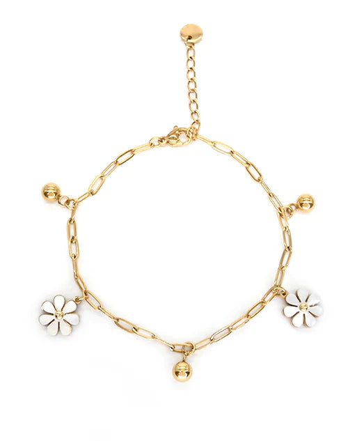 Bracelet en acier inoxydable - Pendentifs fleurs