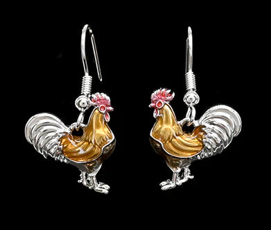 Boucles d'oreilles coq en émail coloré - Bijou fantaisie