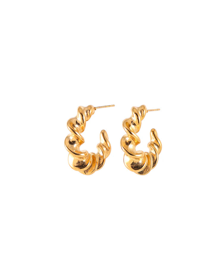 Boucles d'oreilles anneaux torsadés dorés Boa - En forme de croissant fini or 18K
