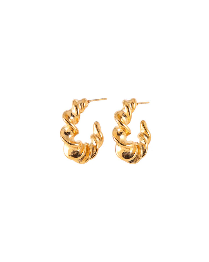Boucles d'oreilles anneaux torsadés dorés Boa - En forme de croissant fini or 18K