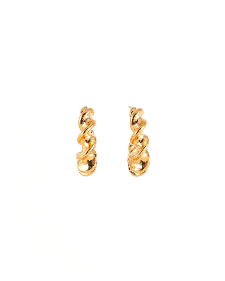 Boucles d'oreilles anneaux torsadés dorés Boa - En forme de croissant fini or 18K