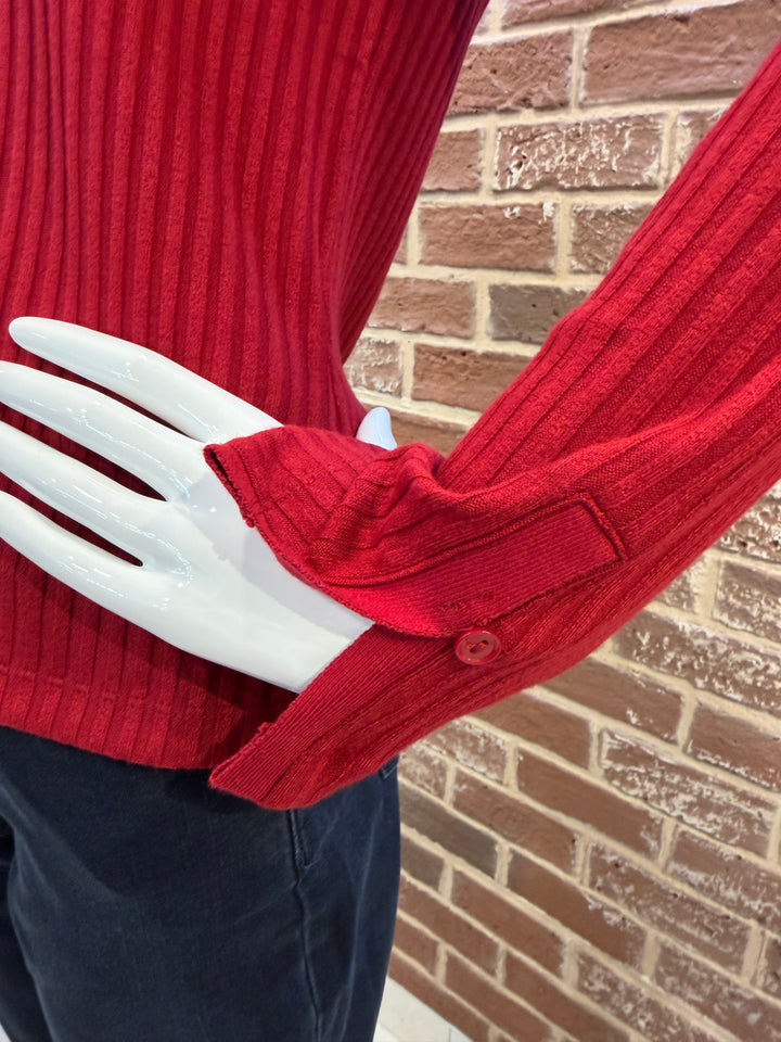 Haut en tricot à col arrondi et manches longues - Côtelé avec poignets fendus à bouton