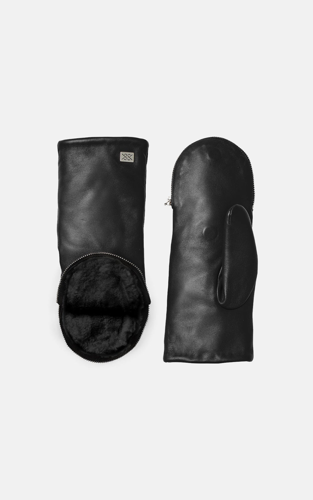 Mitaines convertibles en cuir Betrice - En cuir doublées de fausse fourrure avec ouverture zippée