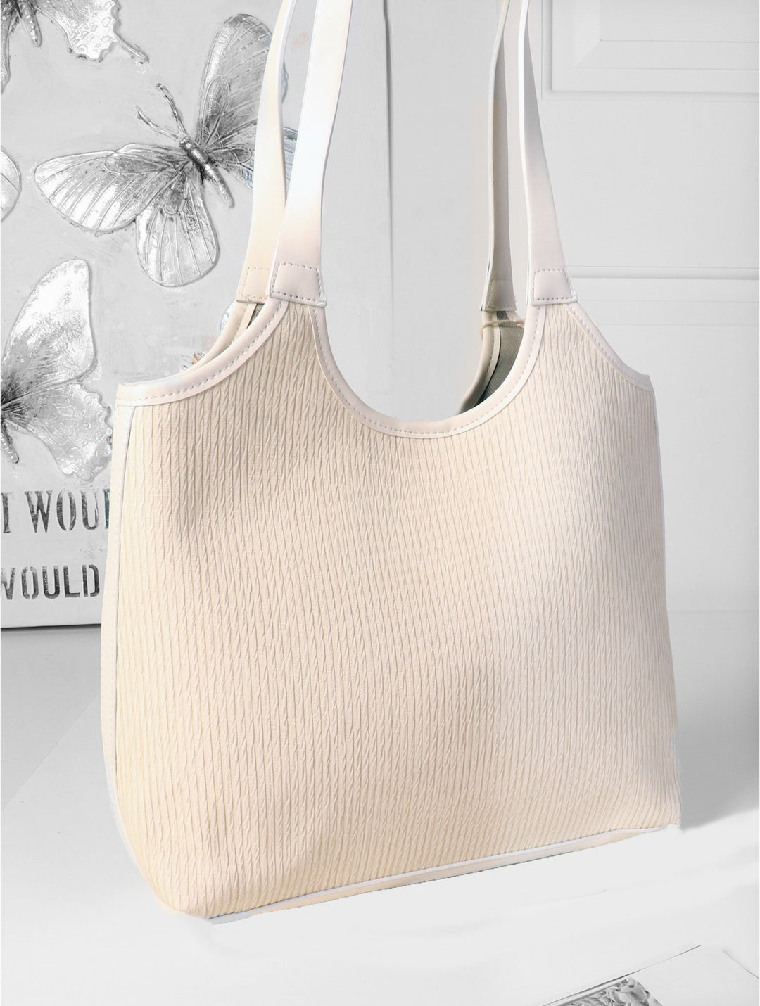 Sac fourre-tout structuré en similicuir à effet côtelé