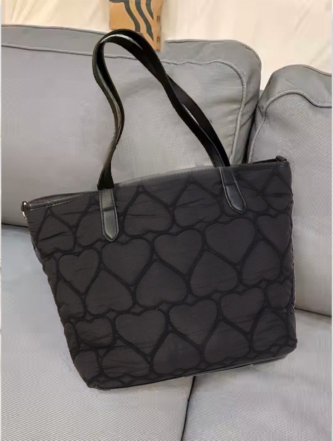 Sac fourre-tout matelassé à motifs cœur - Format pratique