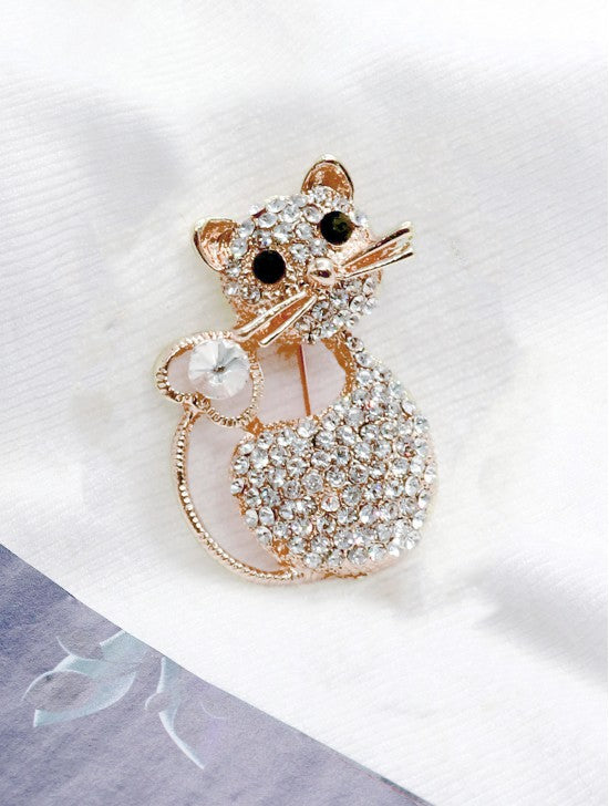 Broche chat ornée de strass – Bijou fantaisie