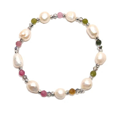 Bracelet perles d'eau douce et pierres semi-précieuses - Bijou artisanal coloré