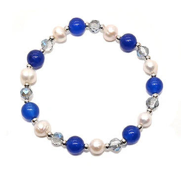Blue Chalcedony and Freshwater Pearl Bracelet - Vibrant and Modern Jewelry