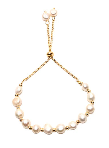 Bracelet ajustable en perles d'eau douce - Bijou délicat fini or