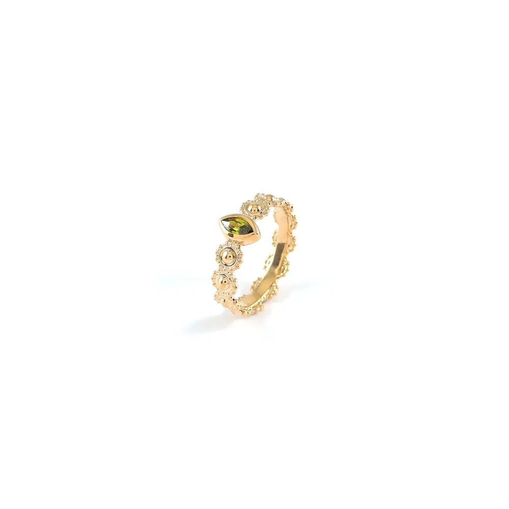 Bague dorée à pierre marquise Maëlle - En laiton recyclé plaqué or 18K Taille 58