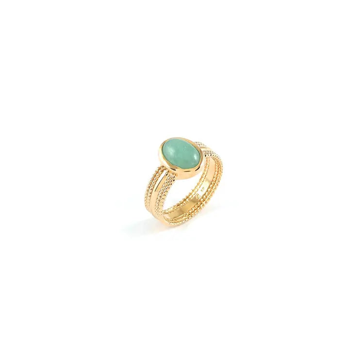Bague dorée à pierre verte Margaux - Bijou artisanal de haute qualité Taille 58