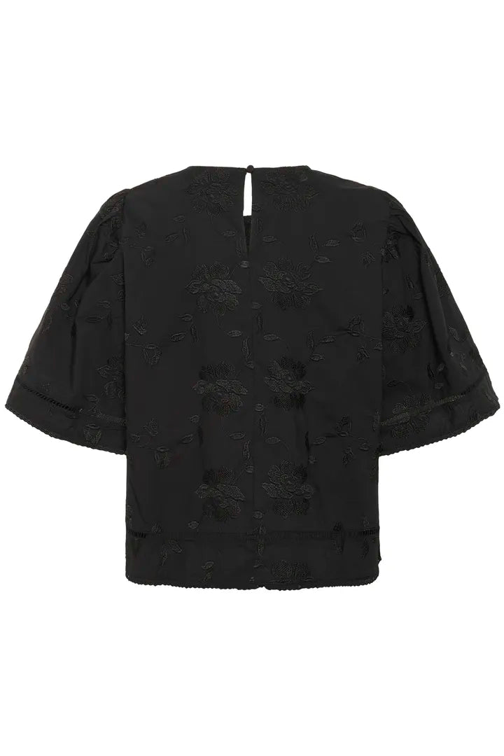 Blouse à motif floral brodé, dans un jeu de ton sur ton Anais