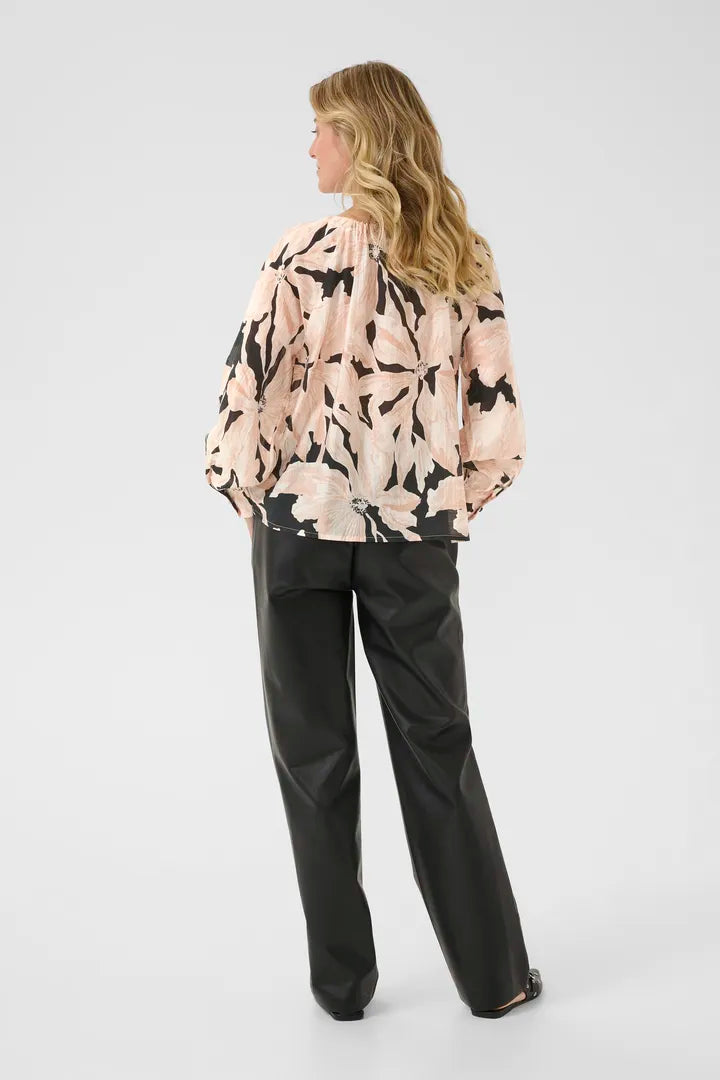 Blouse col à cordon, en coloris pêche doux Reese