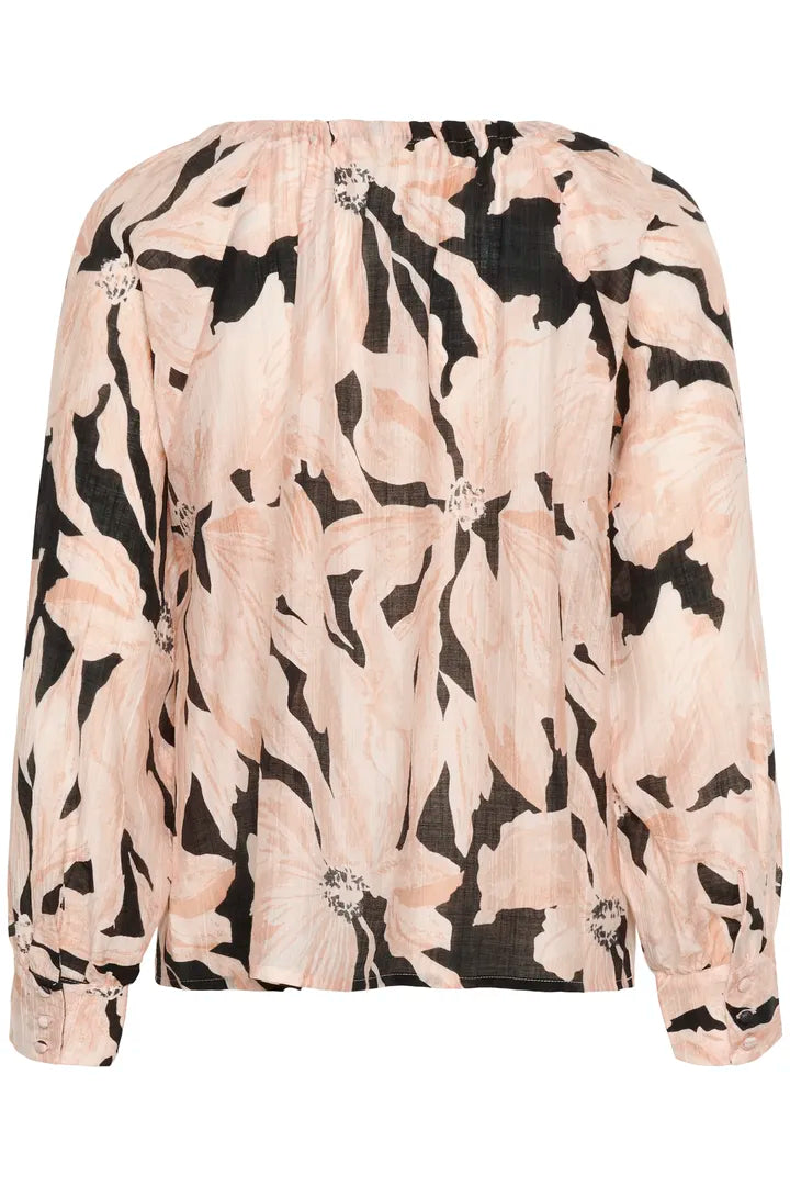 Blouse col à cordon, en coloris pêche doux Reese