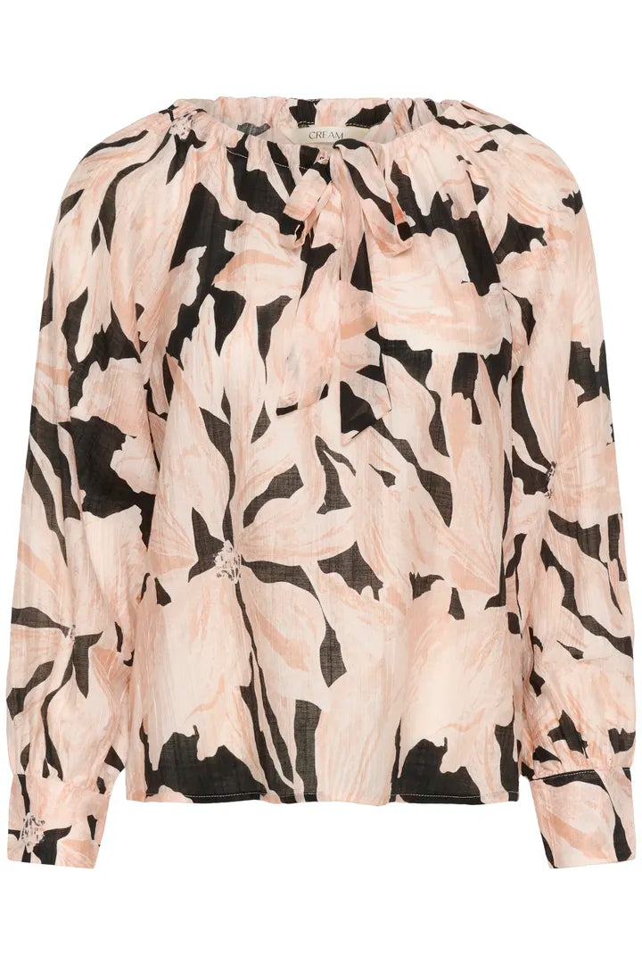 Blouse col à cordon, en coloris pêche doux Reese