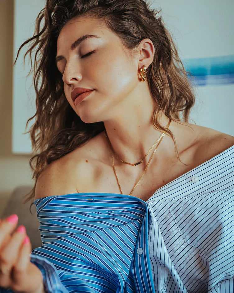 Boucles d'oreilles anneaux torsadés dorés Boa - En forme de croissant fini or 18K