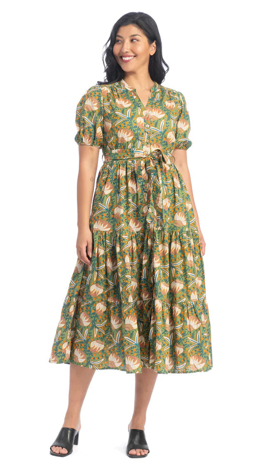 Robe en coton biologique Anya - Avec imprimé et taille ceinturée