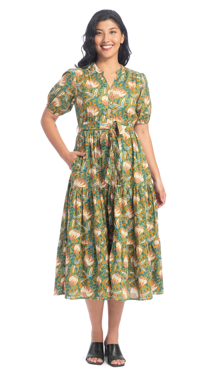 Robe en coton biologique Anya - Avec imprimé et taille ceinturée