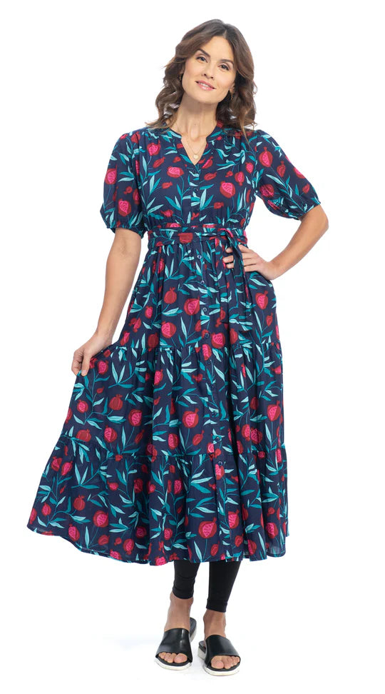 Robe en coton biologique Anya - Avec imprimé et taille ceinturée