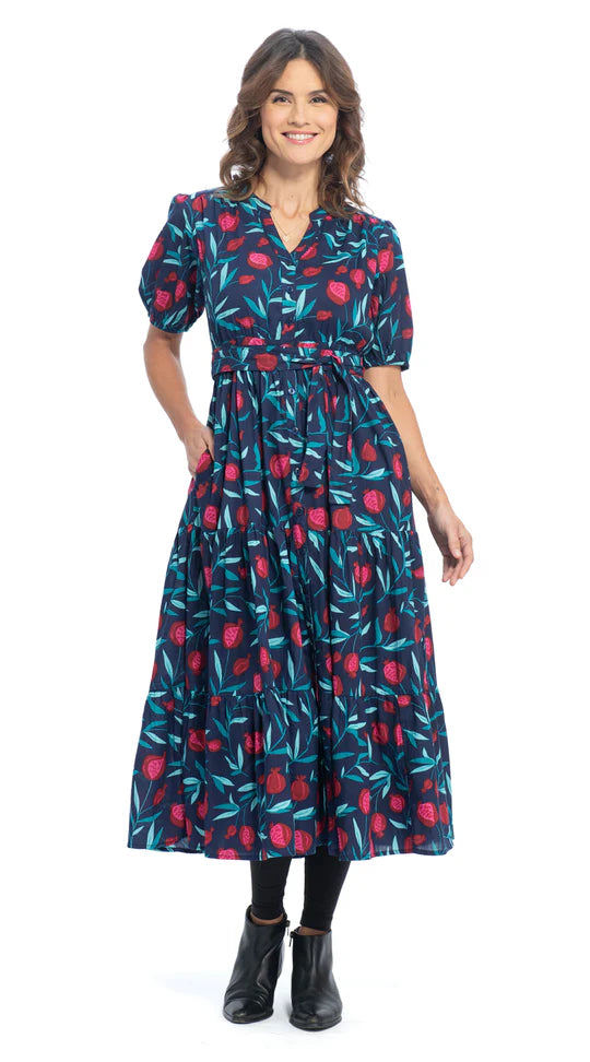 Robe en coton biologique Anya - Avec imprimé et taille ceinturée