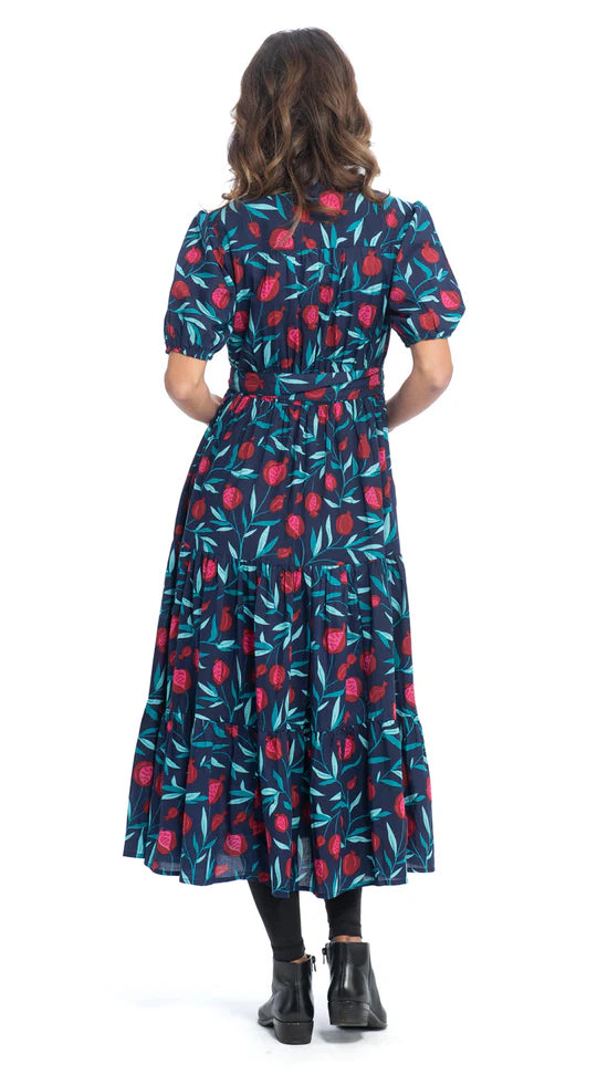 Robe en coton biologique Anya - Avec imprimé et taille ceinturée