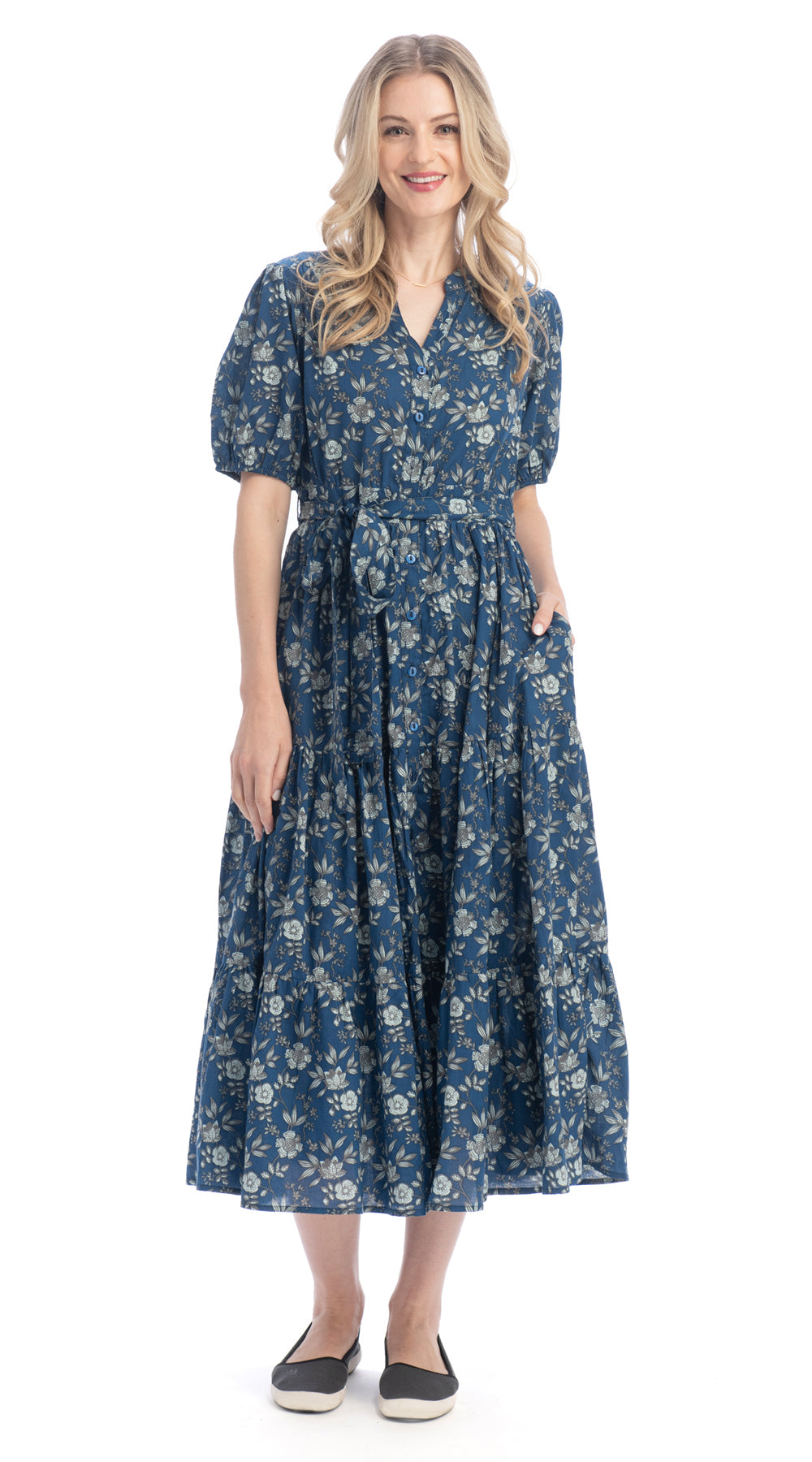 Robe en coton biologique Anya - Avec imprimé et taille ceinturée