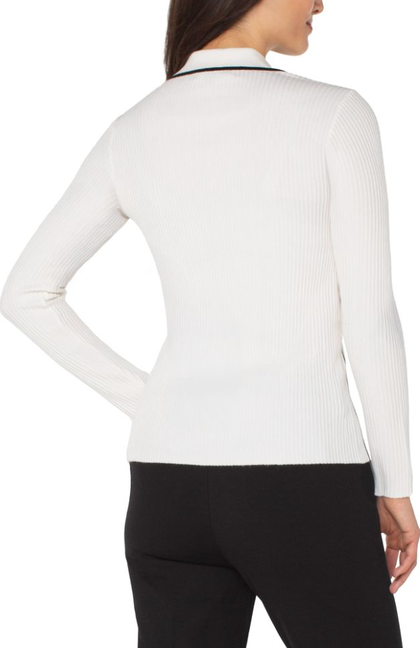 Chandail col polo avec rayures contrastantes