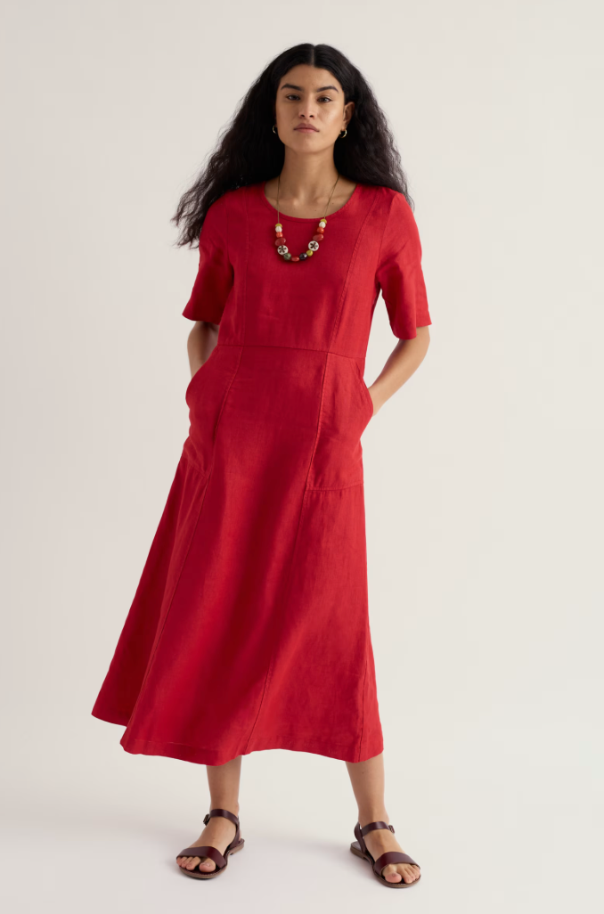 Robe en lin recyclé à manches demi-longues - Écoresponsable